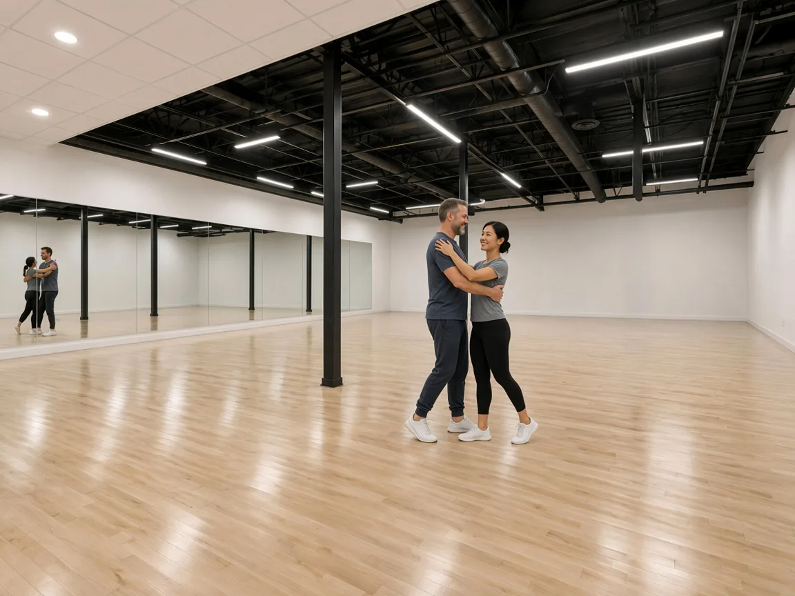 Adult student practicing the embrace during argentine tango dance lessons alhambra studio