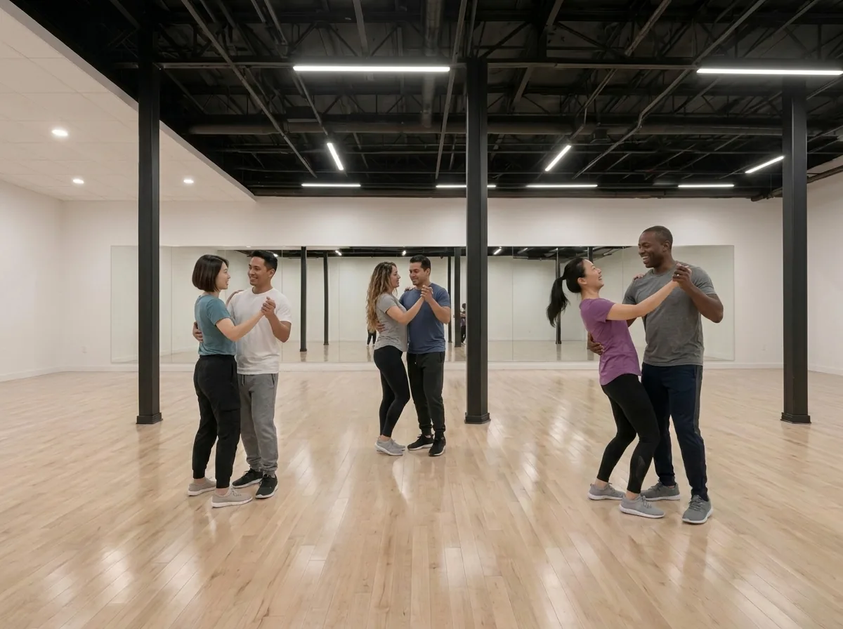 Couples dancing bachata and salsa together on a social night in Alhambra