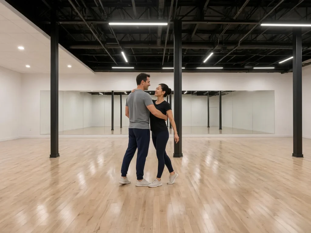 Instructor demonstrating steps during ballroom dance lessons Alhambra