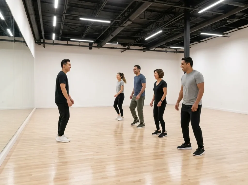 Beginner students learning easy dance styles in the studio