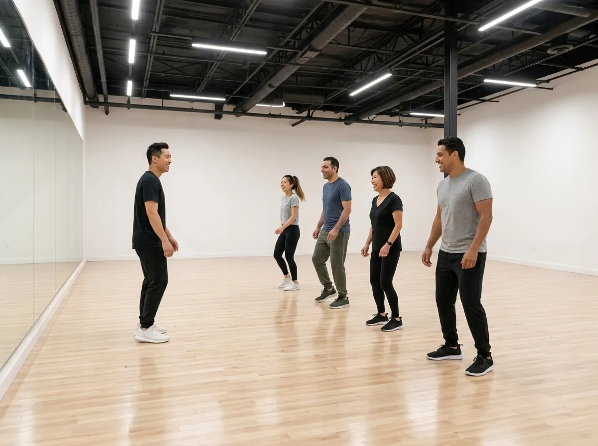 Beginner students learning easy dance styles in the studio