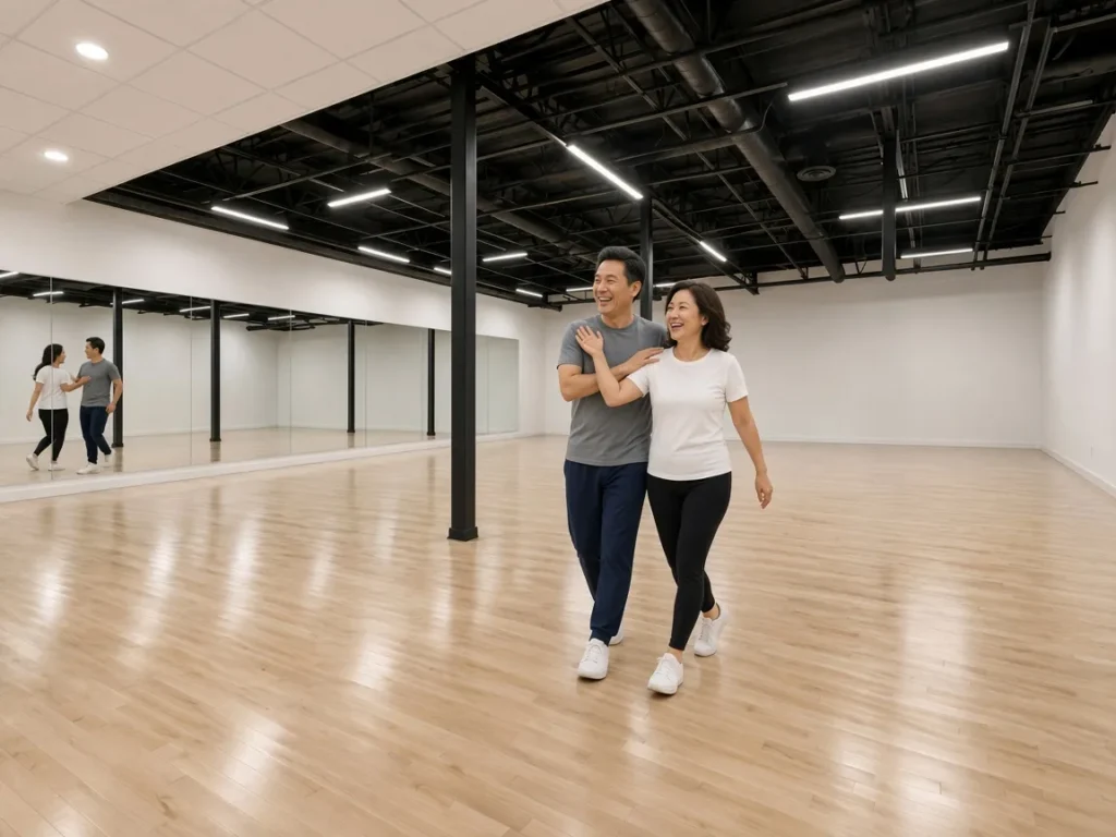 Couple holding a relaxed frame in country dance lessons Alhambra