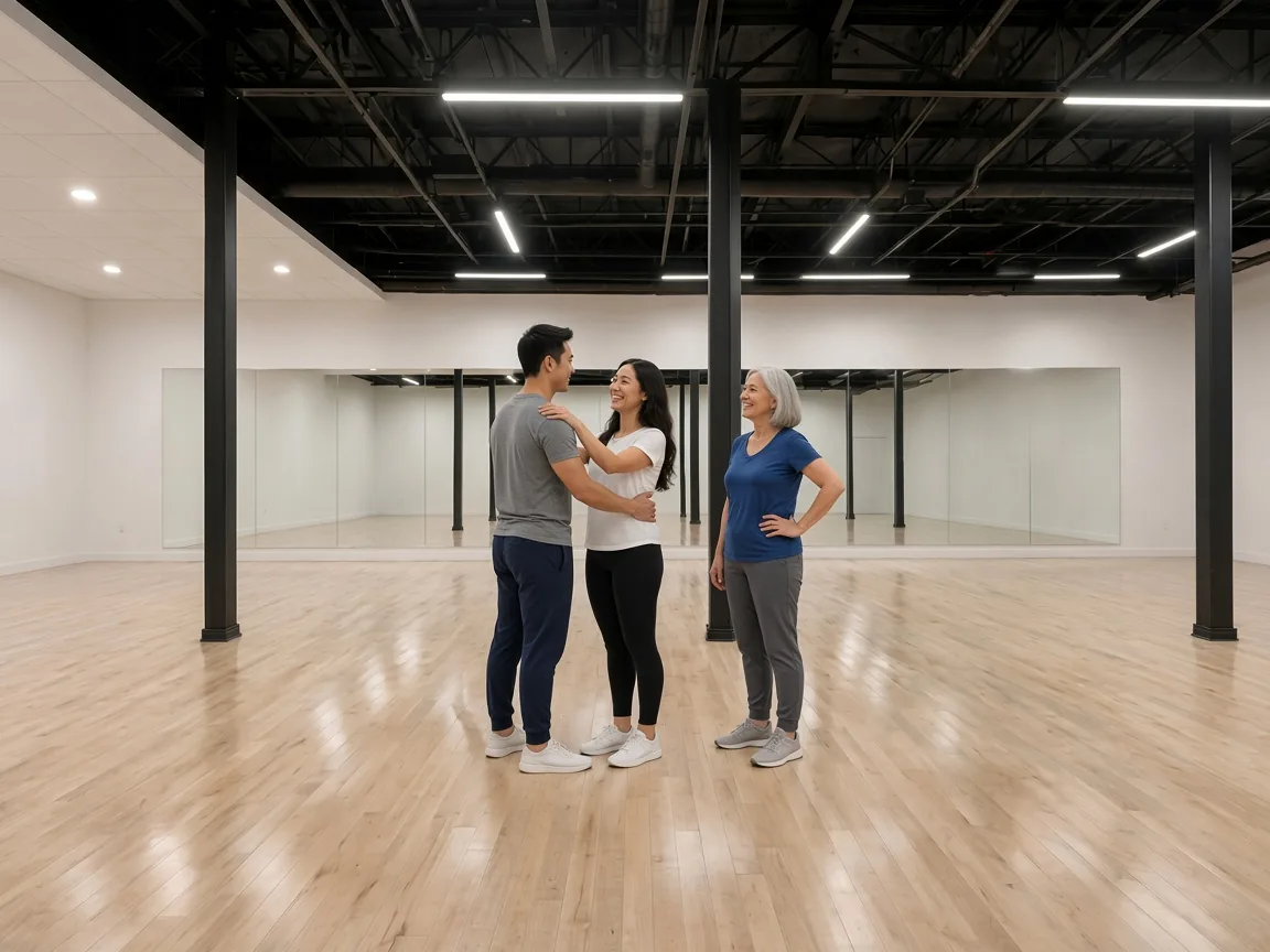 Instructor coaching a couple on their country two step wedding dance in Alhambra