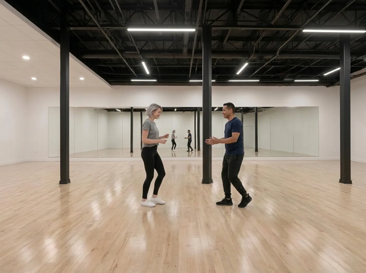 Beginner learning East Coast Swing basics with an instructor in Alhambra