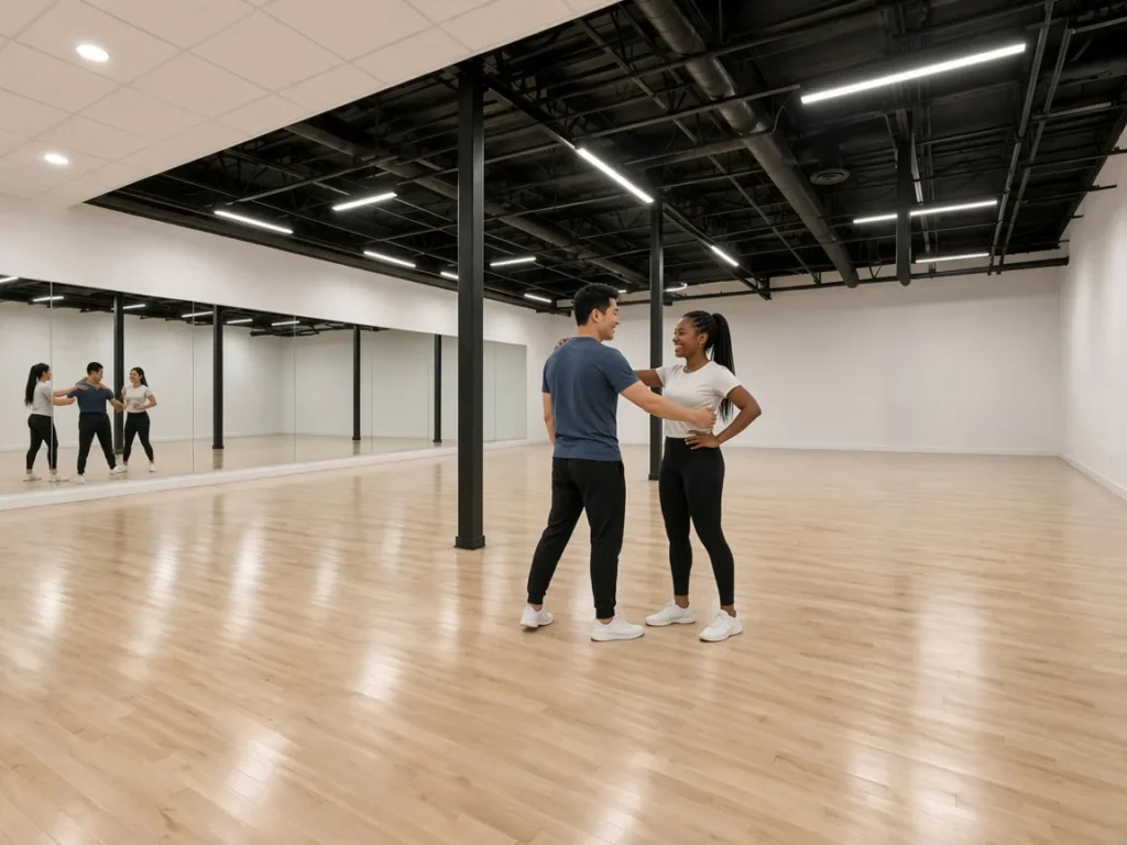 Instructor talking with an engaged couple at the start of their first lesson