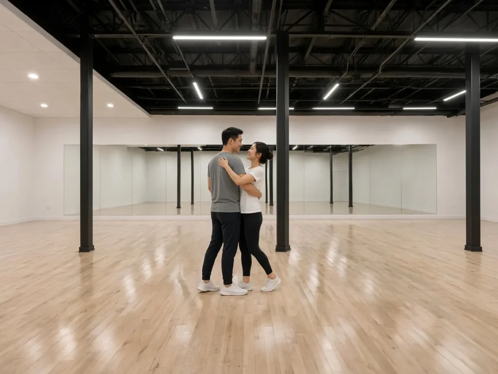 Couple rehearsing their first dance during dance lessons Alhambra