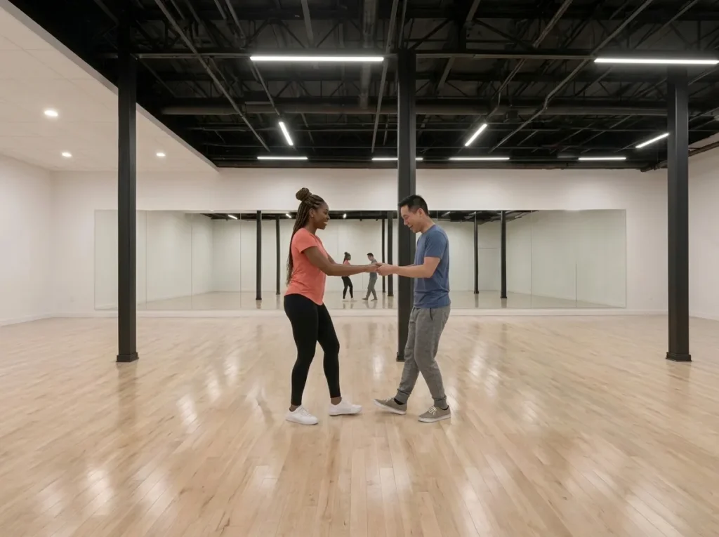 Couple dancing jive in the studio