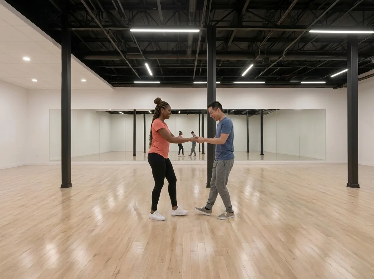 Couple dancing jive in the studio