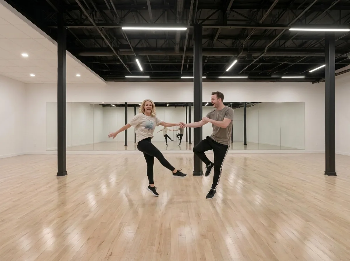 Adult students building confidence in jive dance lessons Alhambra instructors teach