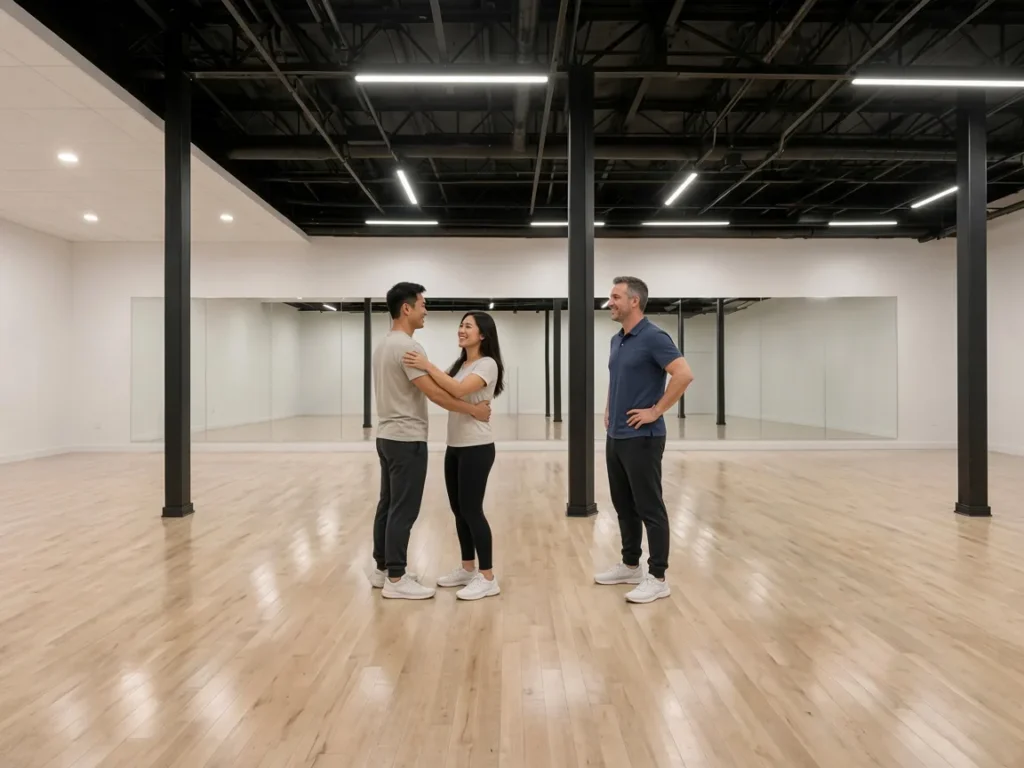 Couple taking a last-minute wedding dance lesson with an instructor