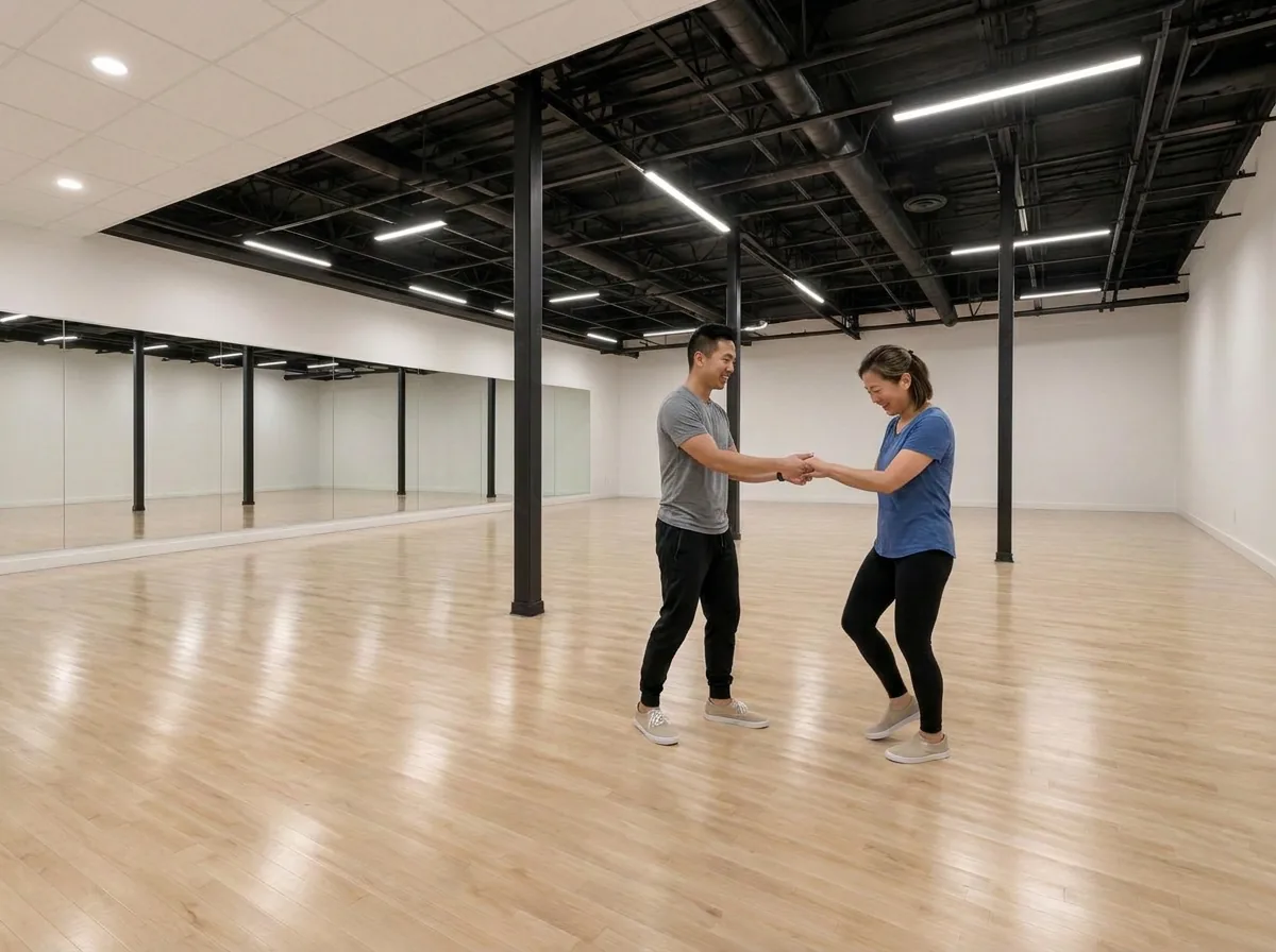 Beginner learning Lindy Hop basics with an instructor in Alhambra