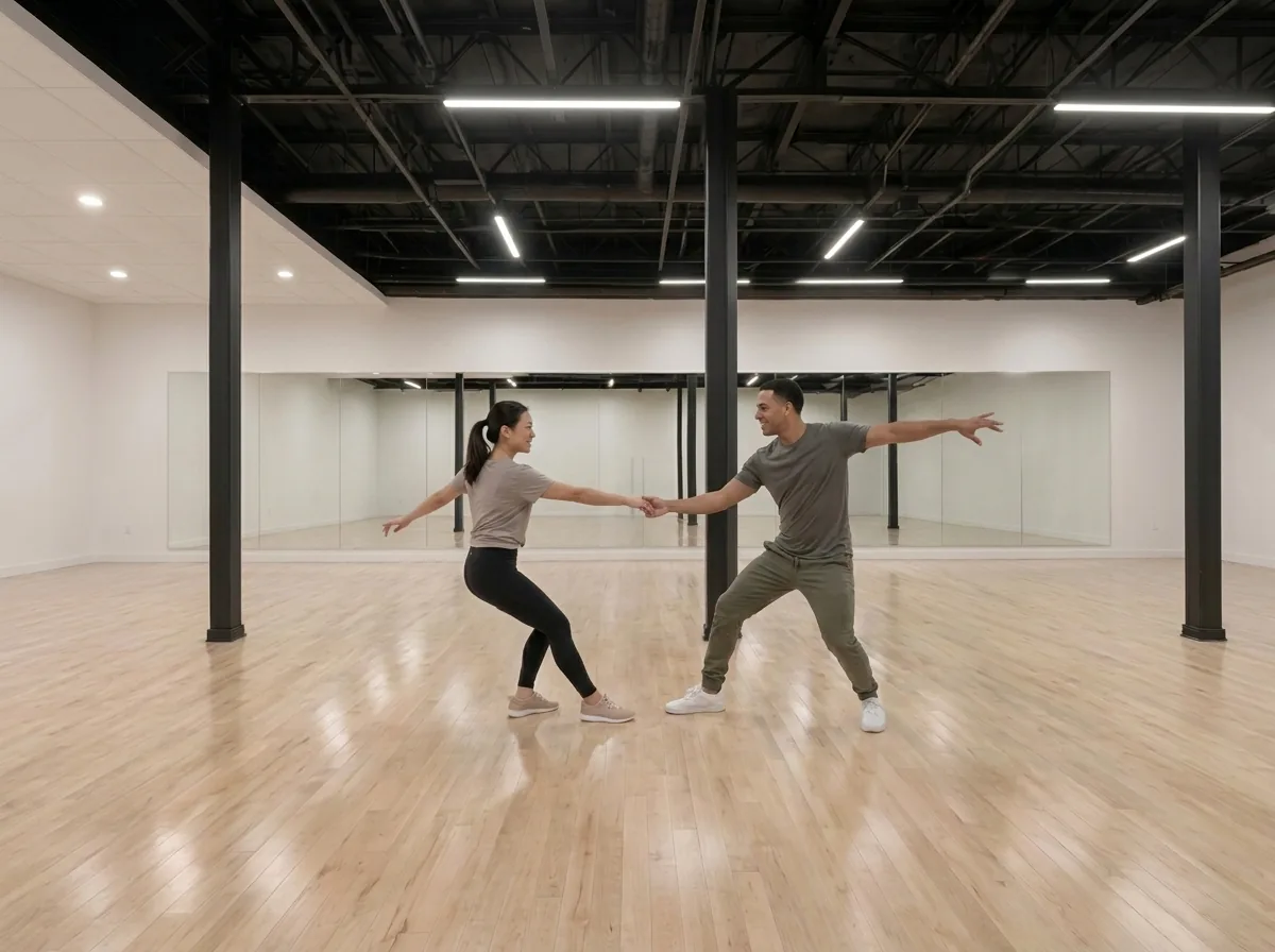 Couple dancing mambo in the studio