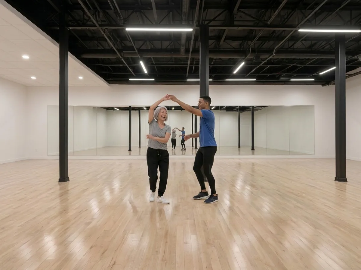 Adult students building confidence in merengue dance lessons Alhambra instructors teach