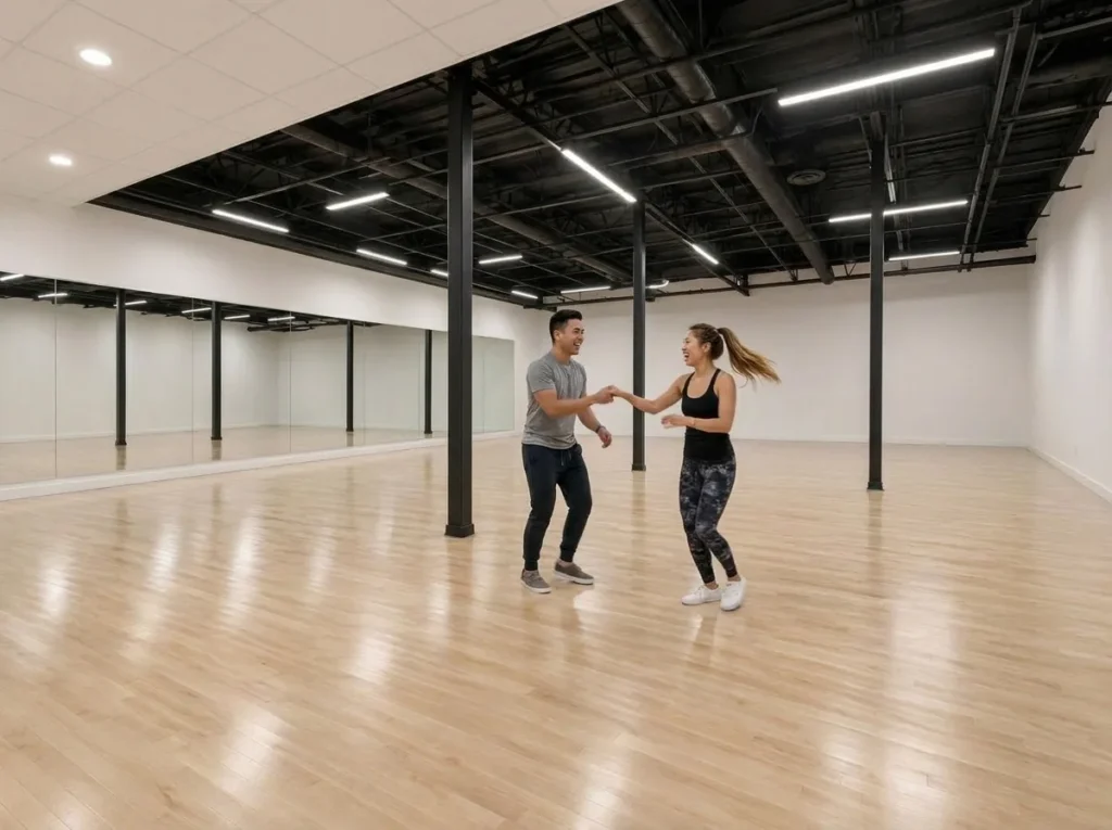 Couples enjoying social nightclub dancing together