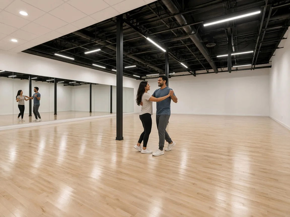Couple dancing nightclub two step to a slow ballad in an Alhambra studio