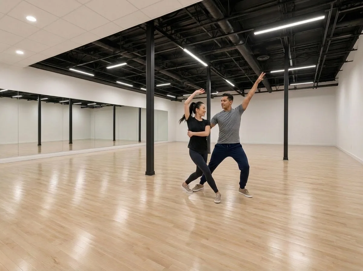 Couple dancing paso doble in the studio