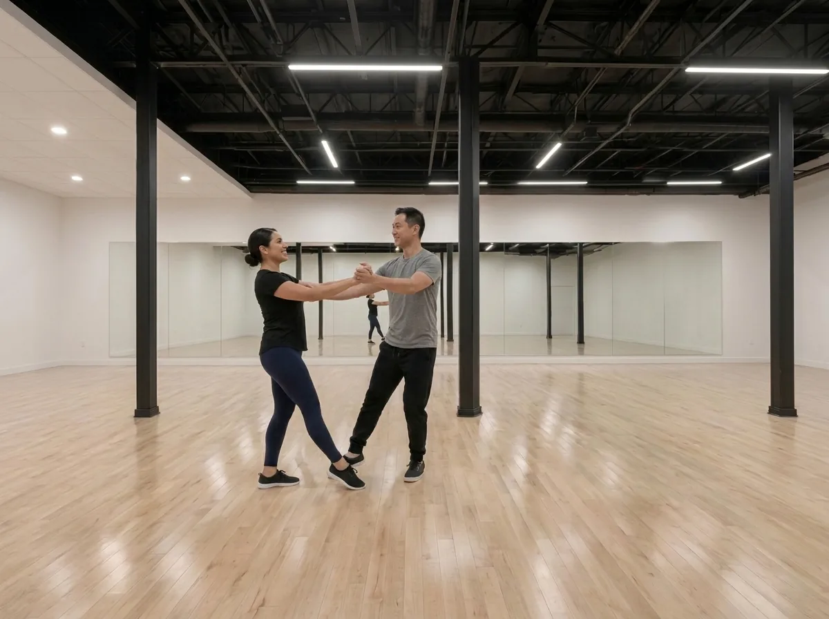 Couple building confidence in quickstep dance lessons Alhambra