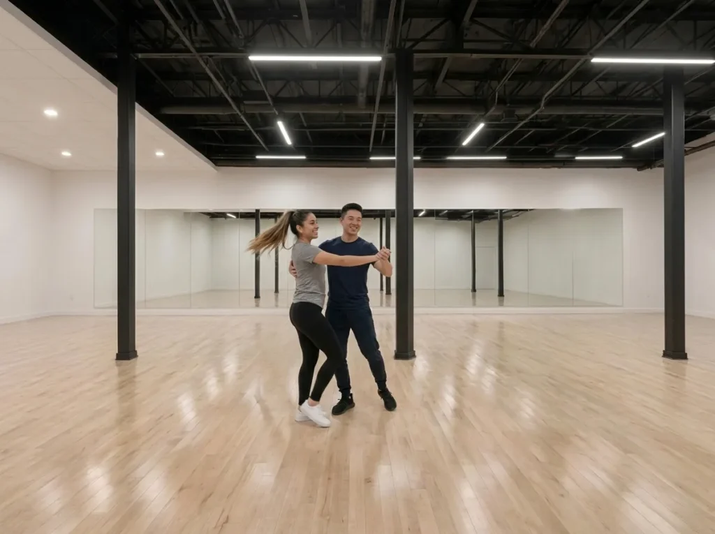 Couple dancing samba in the studio
