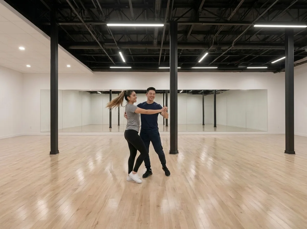 Couple dancing samba in the studio