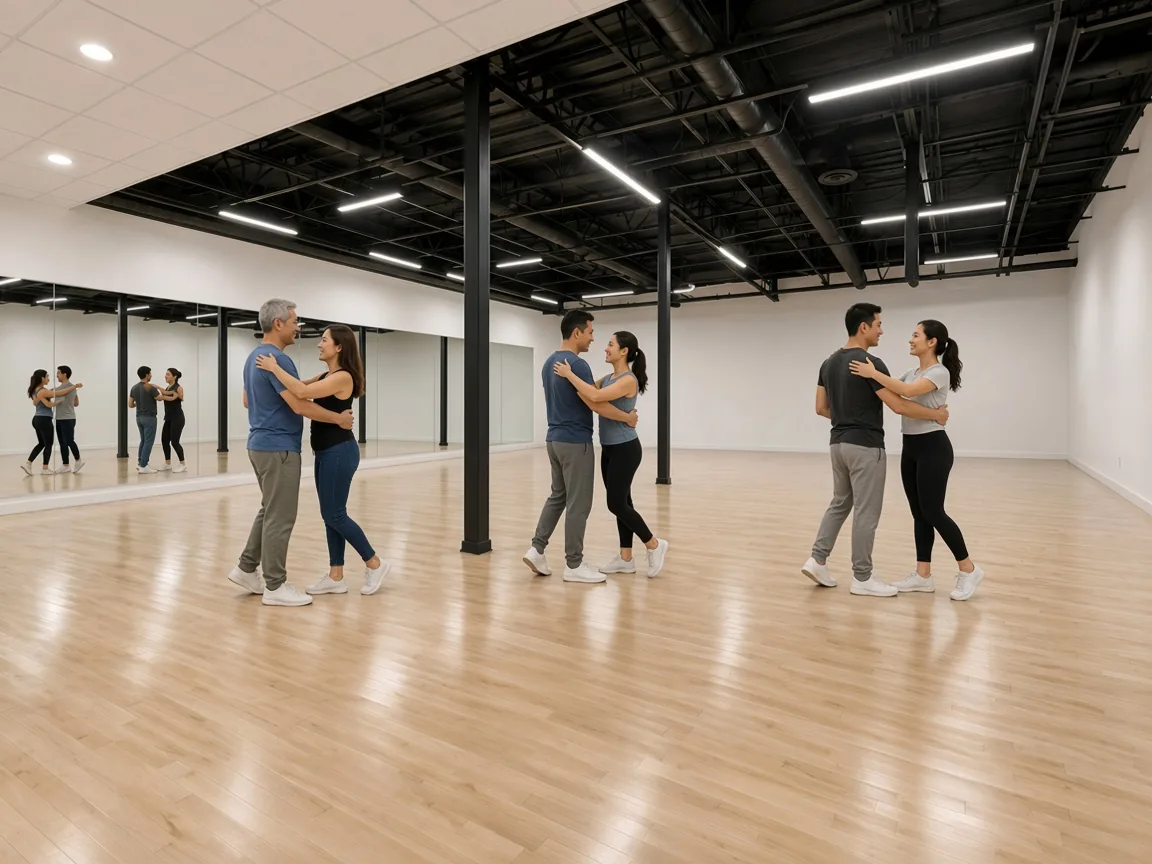 Students practicing together during smooth ballroom dance lessons alhambra