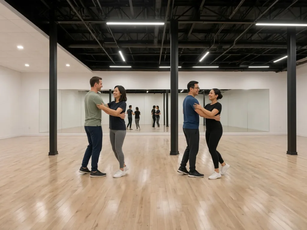 Students and instructors practicing standard ballroom dance lessons Alhambra