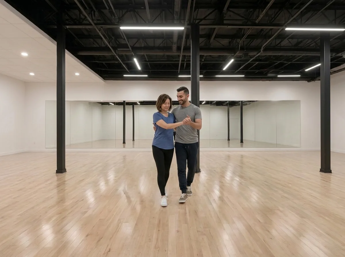 Beginner learning tango basics with an instructor