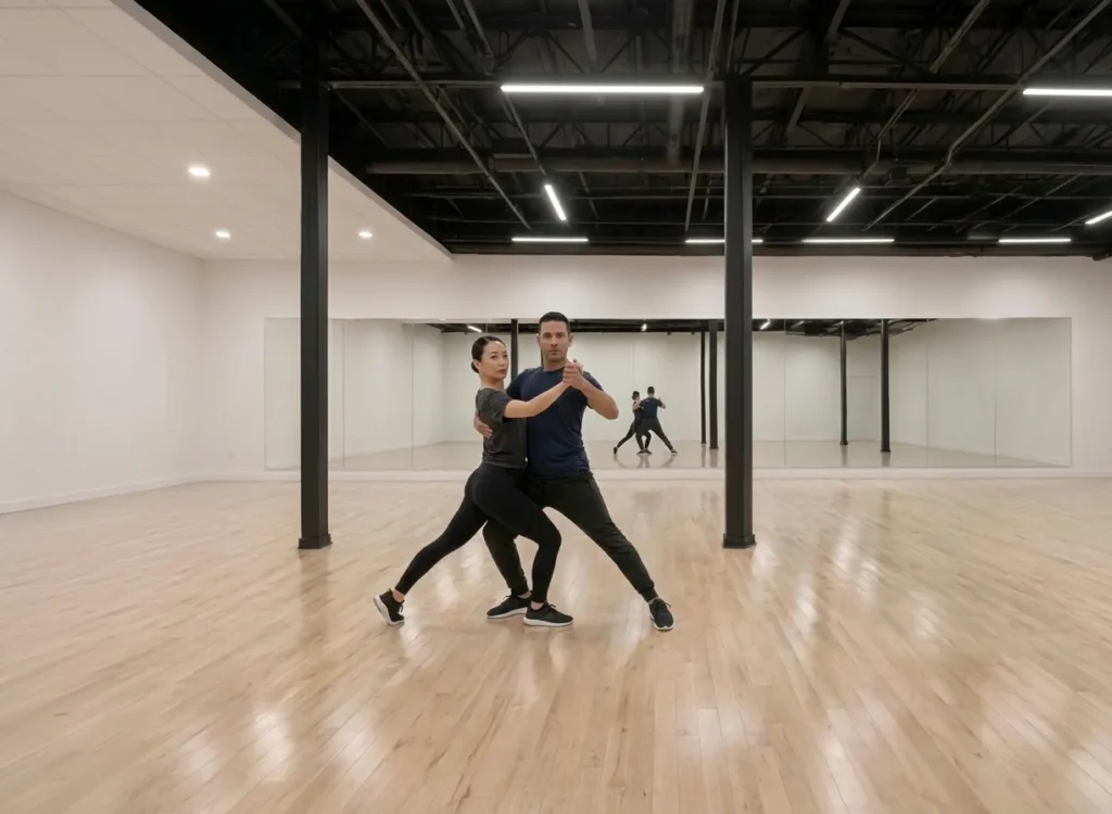 Couple dancing tango, a natural pairing with paso doble dance lessons Alhambra students take