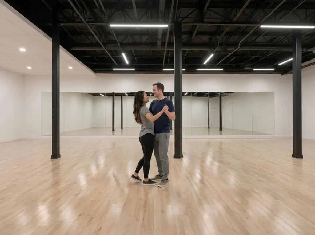 Couple sharing a slow waltz as their first dance