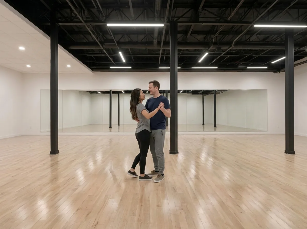 Couple sharing a slow waltz as their first dance