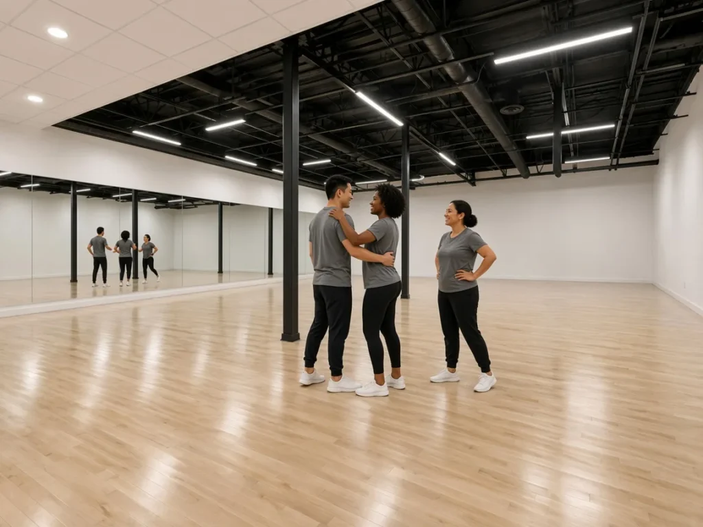 Instructor helping a couple match their dance style to their wedding song