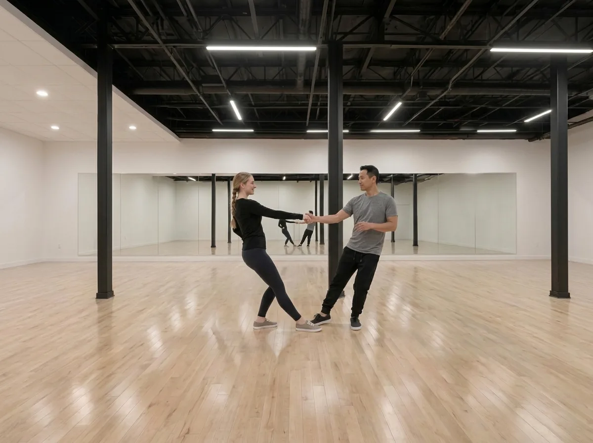 Adult students building confidence in west coast swing dance lessons Alhambra instructors teach
