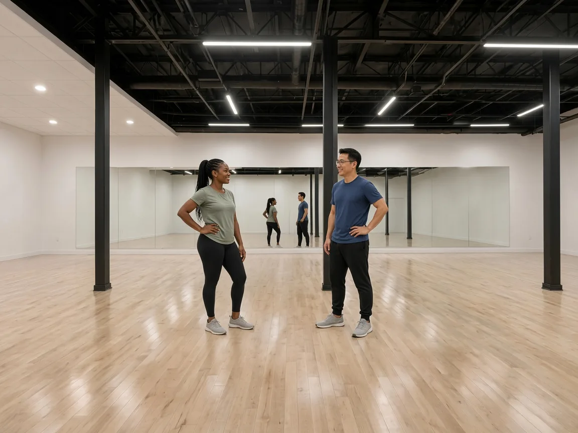 Instructor demonstrating West Coast Swing connection and footwork to a student