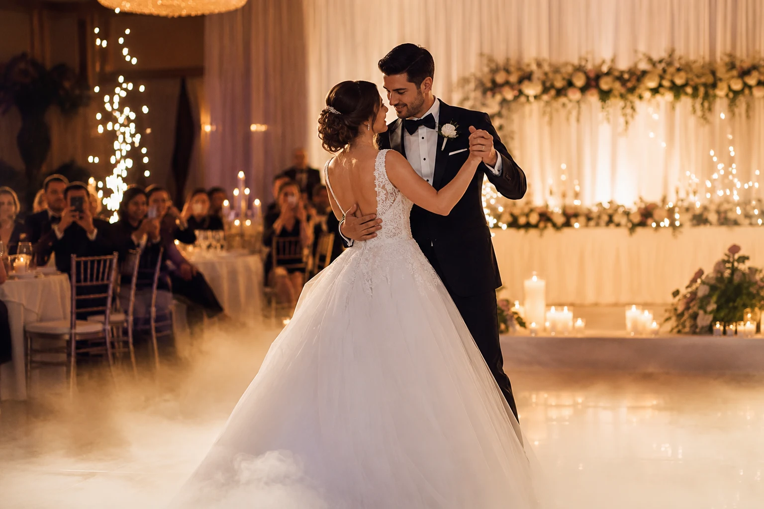 Couple performing a choreographed first dance inspired by wedding dance lessons in Apex, NC.