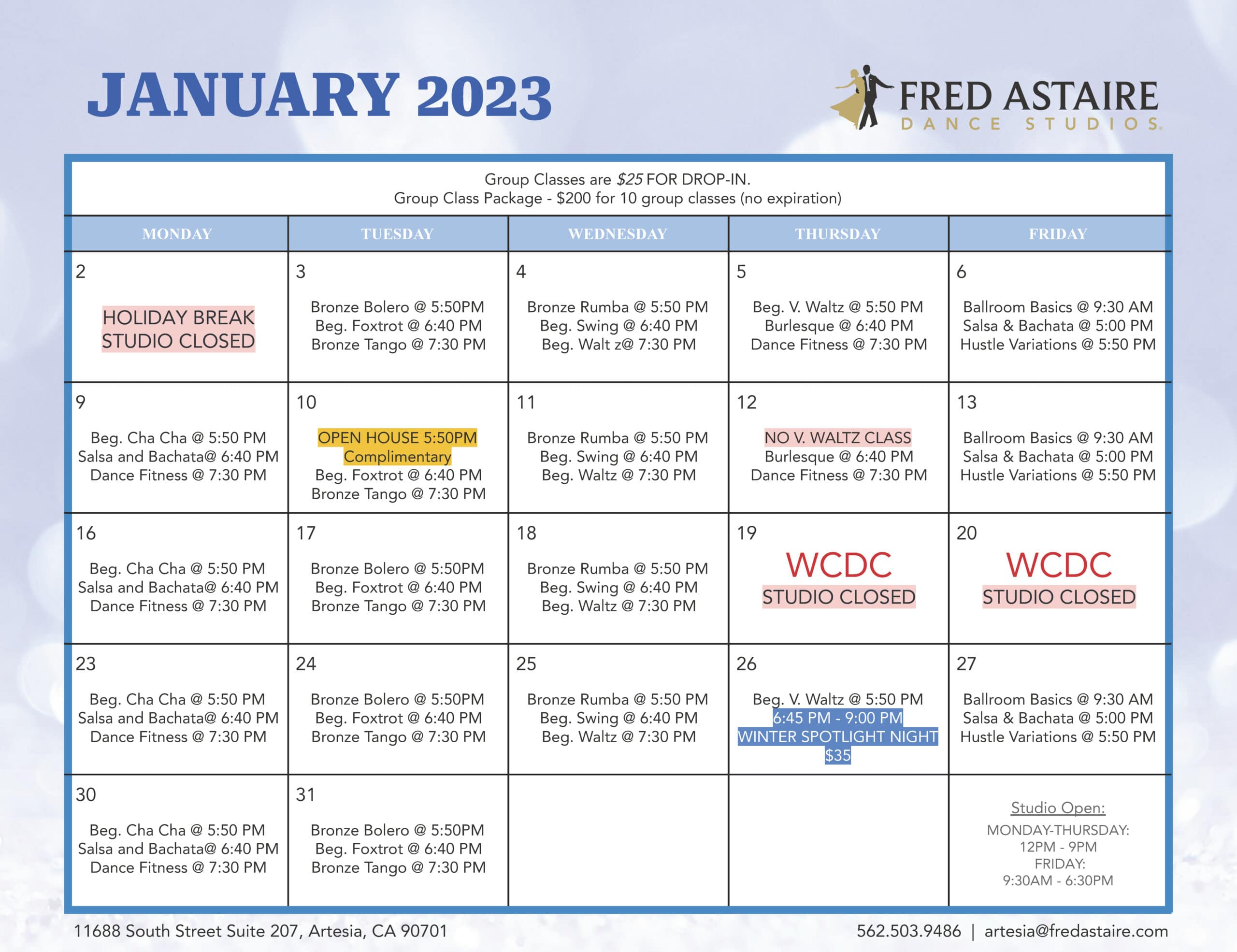 Our Dance Calendar Artesia