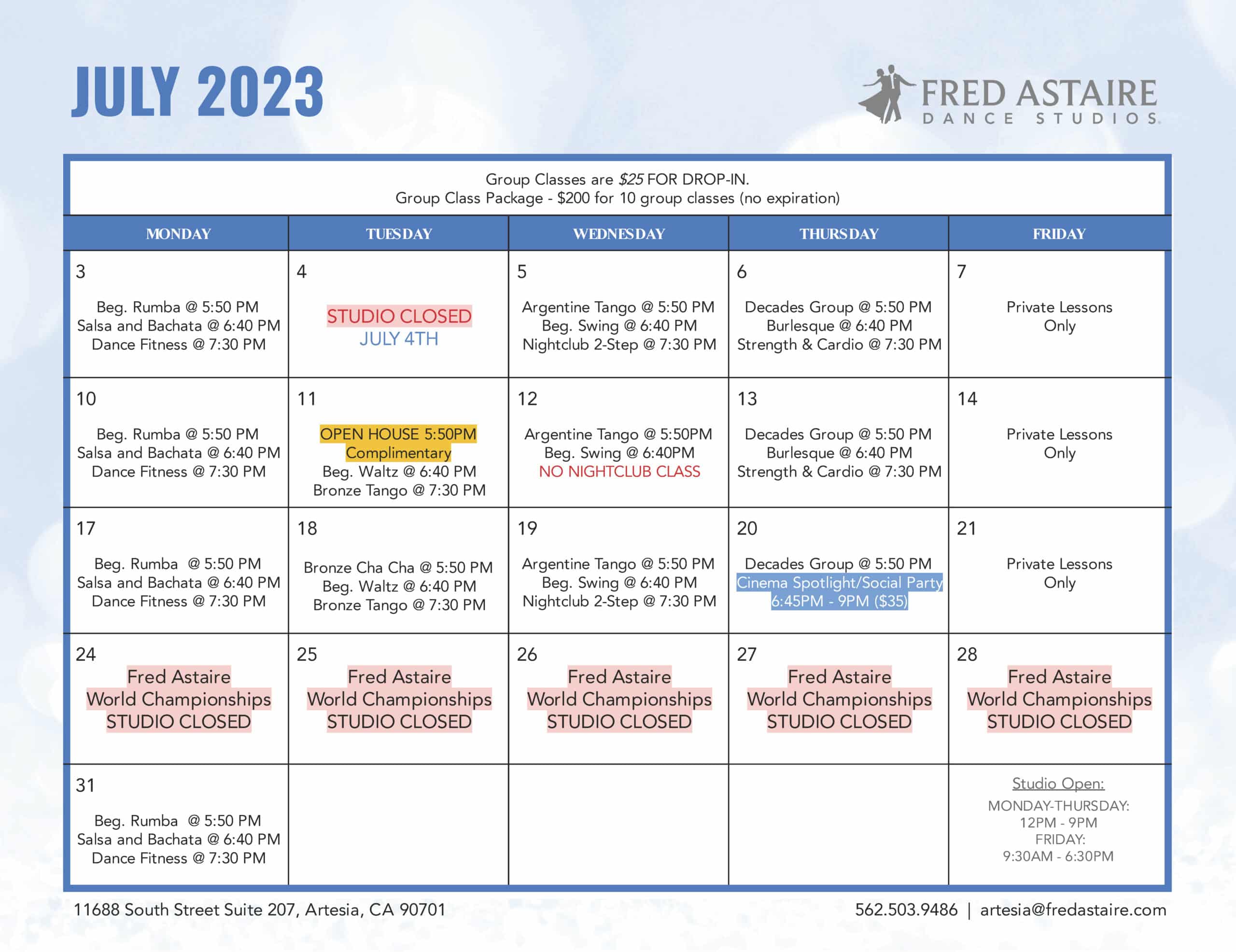 Our Dance Calendar Artesia