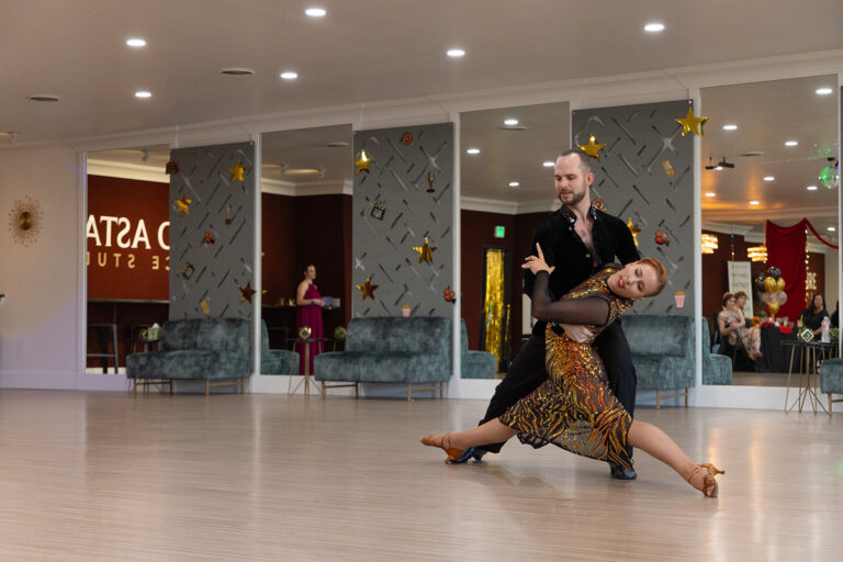 Instructors at Fred Astaire Boise dance studio demonstrating the Bolero dance.