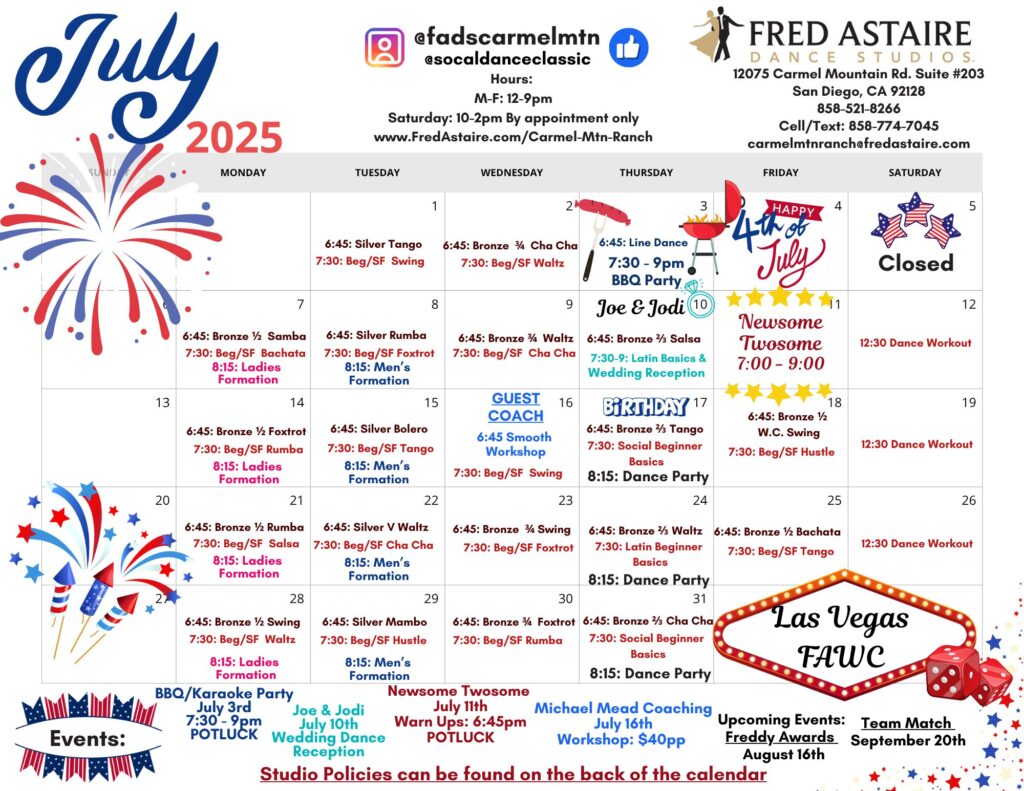 Our Dance Calendar - Dance Studio Calendar 1 -