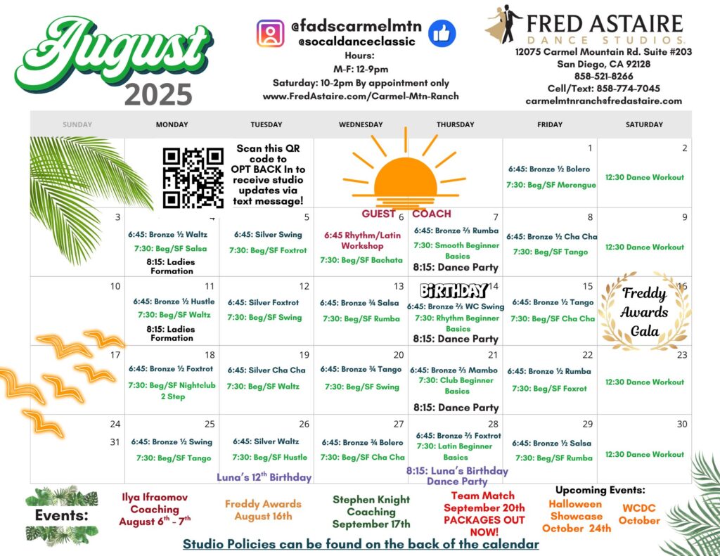 Our Dance Calendar - Dance Studio Calendar 2 -
