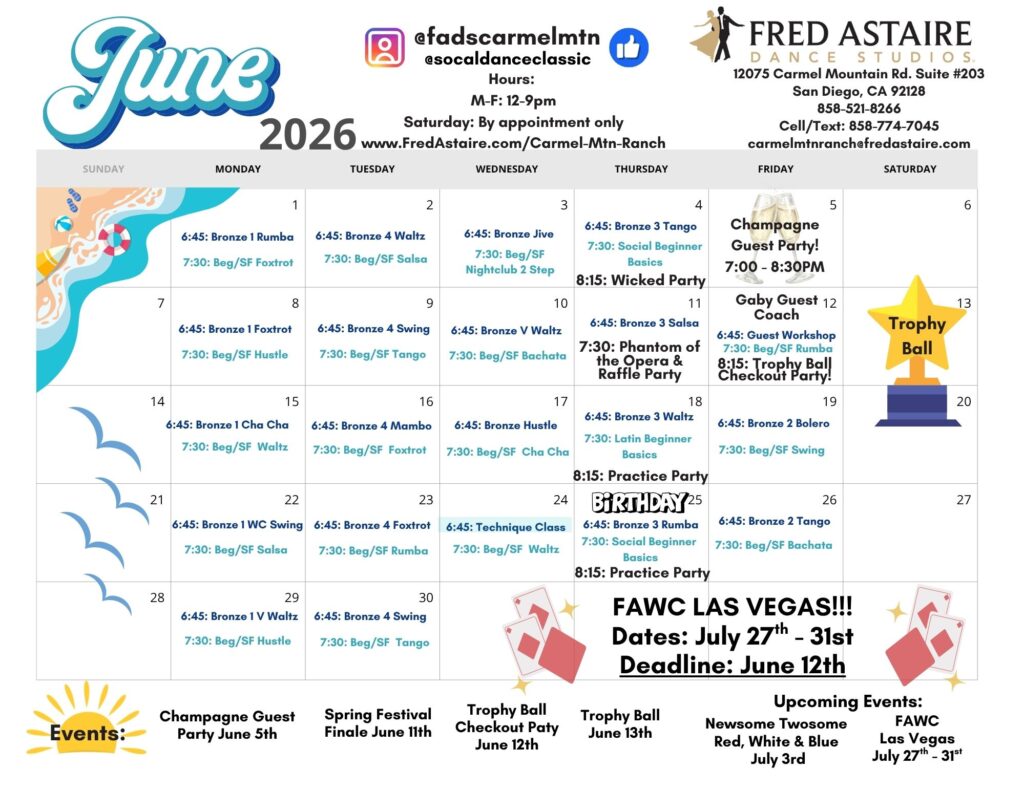 Our Dance Calendar - Dance Studio Group Class Monthly Calendar -