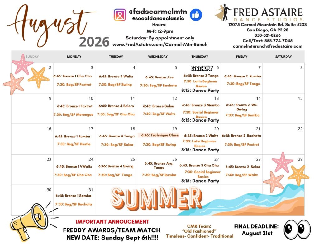 Our Dance Calendar - Dance Studio Group Class Monthly Calendar 6 -