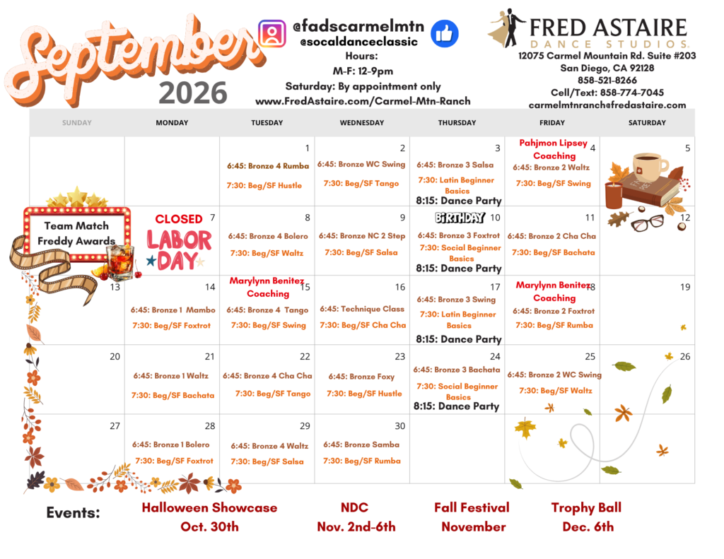 Our Dance Calendar - Dance Studio Group Class Monthly Calendar 5 -