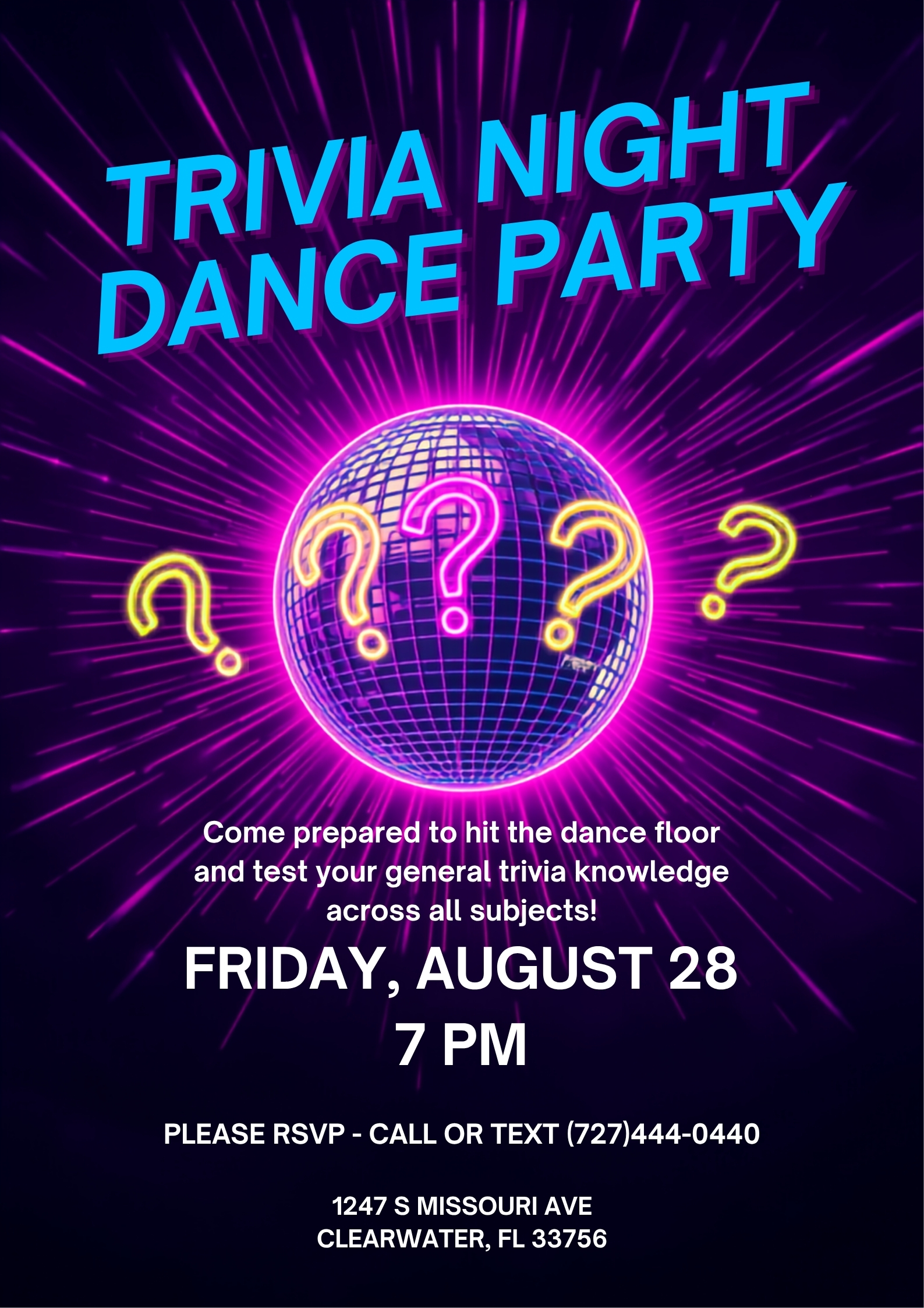 Trivia Night Dance Party Poster - Dance Competition Near Me - Studio Events