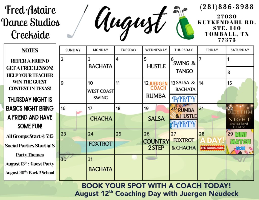 Our Dance Calendar - 8. August 2026 - Creekside 8. August 2026 - Dance - Creekside