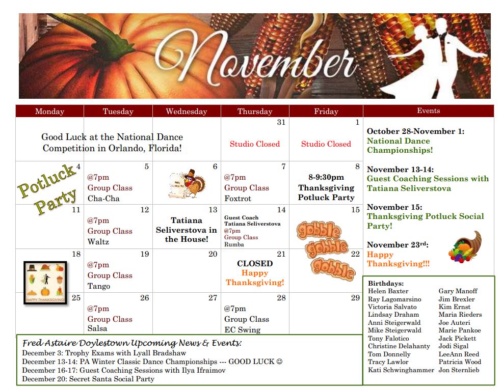 Event Calendar Fred Astaire Dance Studios of Doylestown