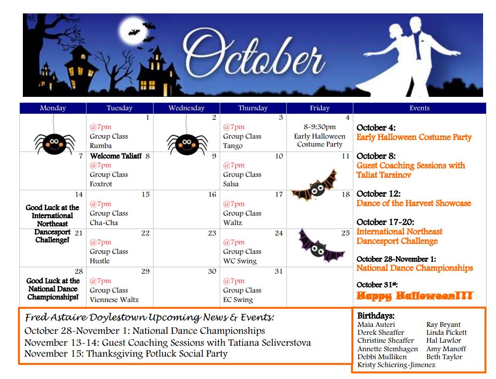 Event Calendar Fred Astaire Dance Studios of Doylestown