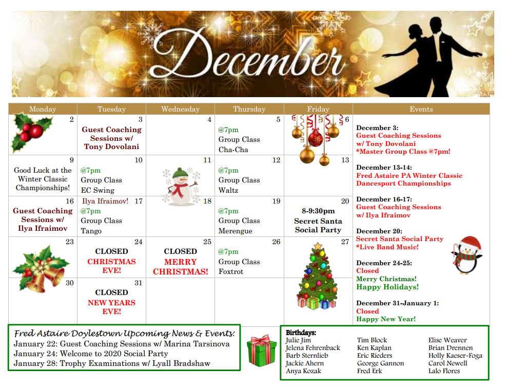 Event Calendar Fred Astaire Dance Studios of Doylestown