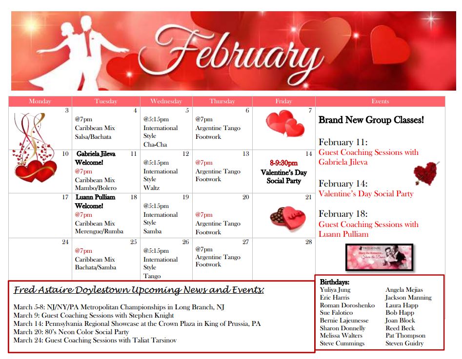Event Calendar Fred Astaire Dance Studios of Doylestown