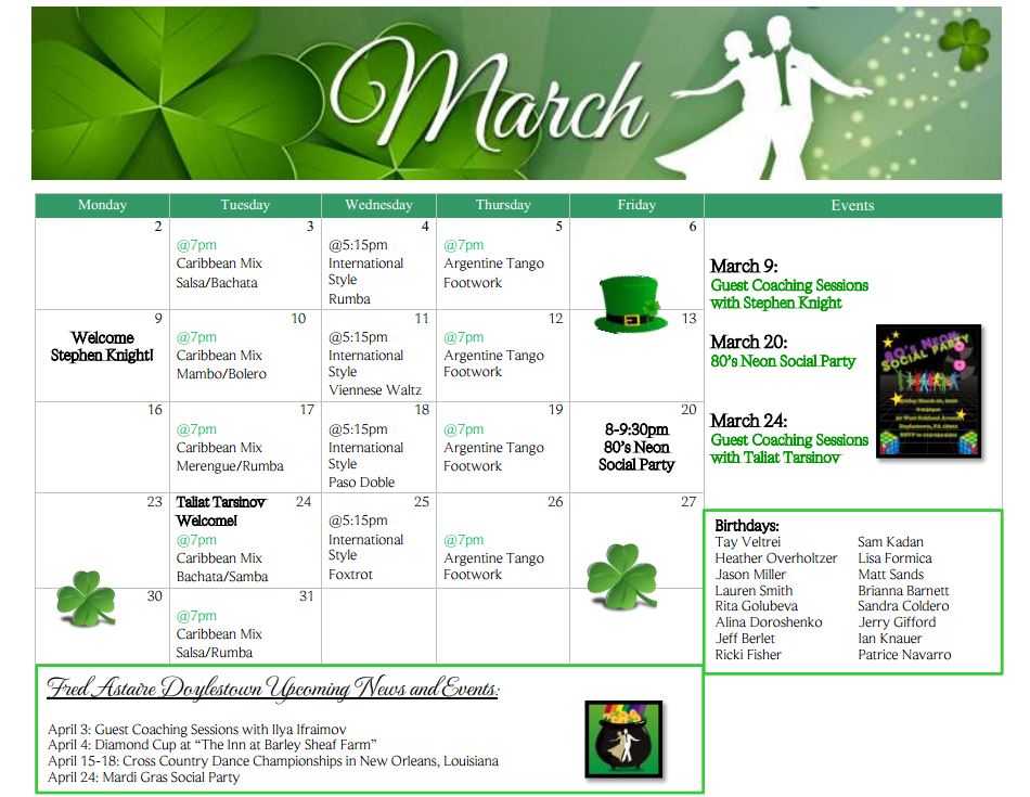 Event Calendar Fred Astaire Dance Studios of Doylestown