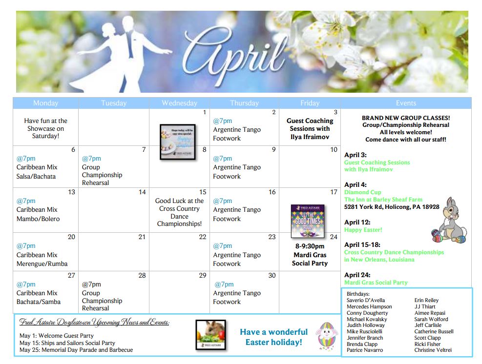 Event Calendar Fred Astaire Dance Studios of Doylestown