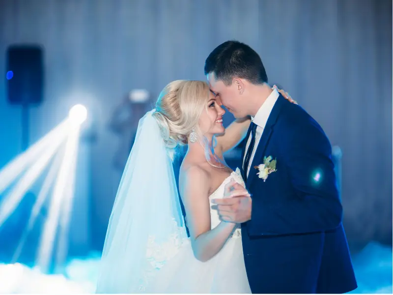 A bride and groom enjoying their first dance at their wedding, used for a page for wedding dance lessons in Durham, NC.